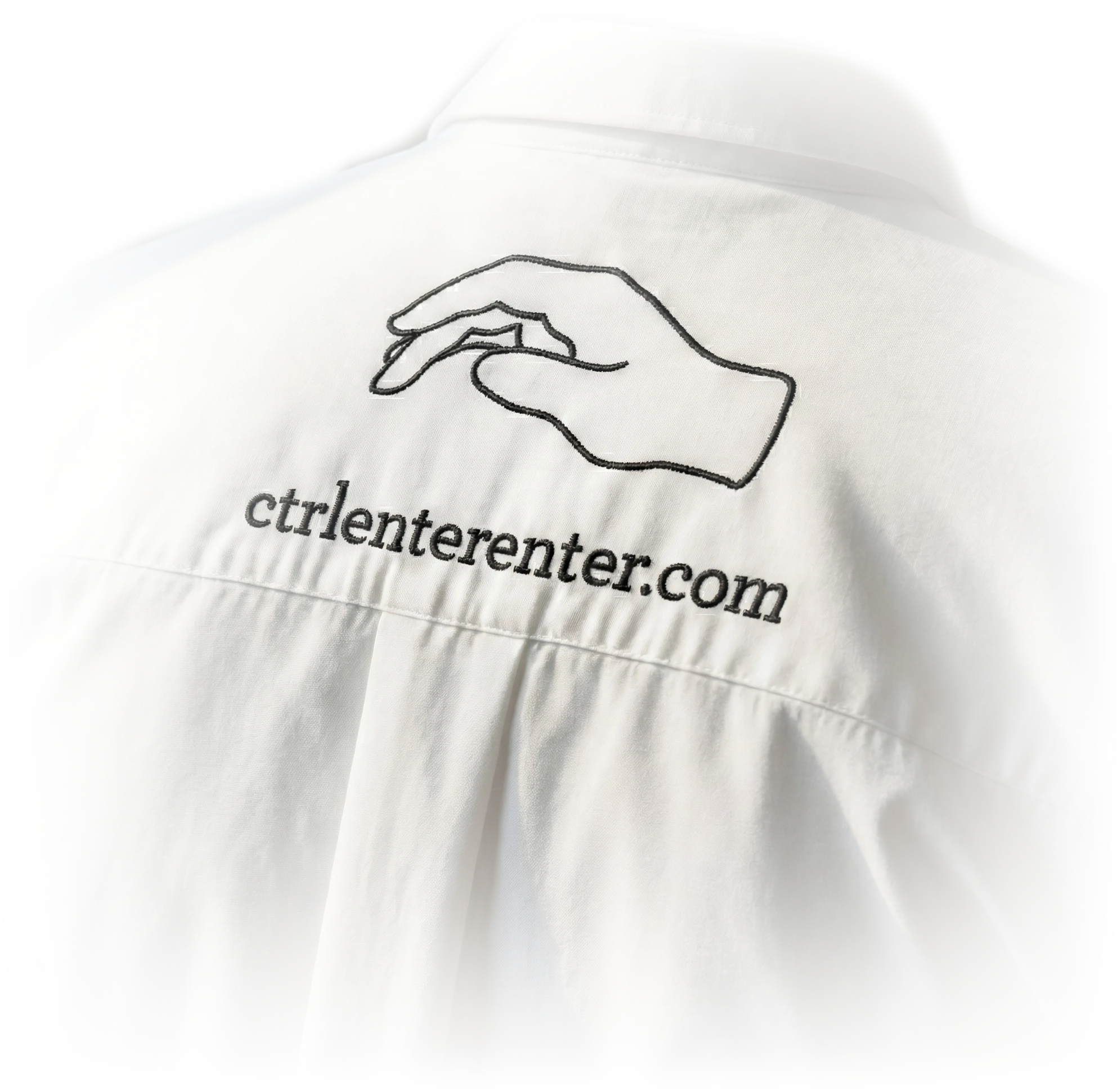 Embroidered shirt back detail — hand logo on back yoke